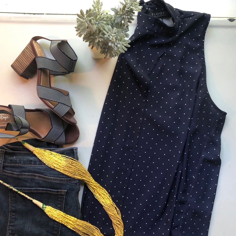 Navy blue polka dot sleeves top
